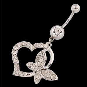 Crystal White Pink Butterfly Heart Navel Ring Belly Ring Sweet Body Jewelry Gift